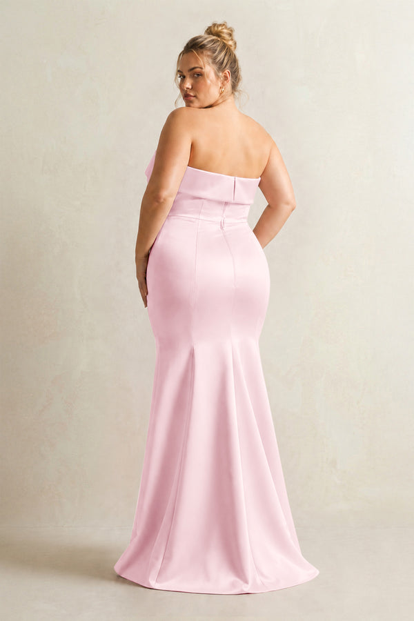 Pink Strapless Satin Mermaid Bridesmaid Dress (2) [sizeplus] | KISSBRIDAL