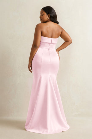 Pink Strapless Satin Mermaid Bridesmaid Dress (4) [sizeplus] | KISSBRIDAL