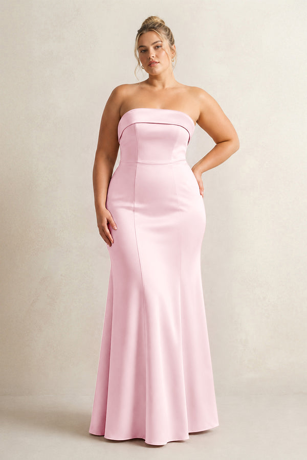 Pink Strapless Satin Mermaid Bridesmaid Dress [sizeplus] | KISSBRIDAL