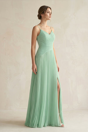 Pleated A - Line Long Chiffon Bridesmaid Dress - SHE IS ME Bridesmaid Dresses
