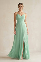 Pleated A - Line Long Chiffon Bridesmaid Dress - KISS BRIDAL Bridesmaid Dresses