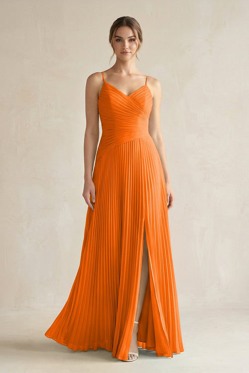 Pleated A - Line Long Chiffon Bridesmaid Dress in Cinnamon - KISS BRIDAL Bridesmaid Dresses