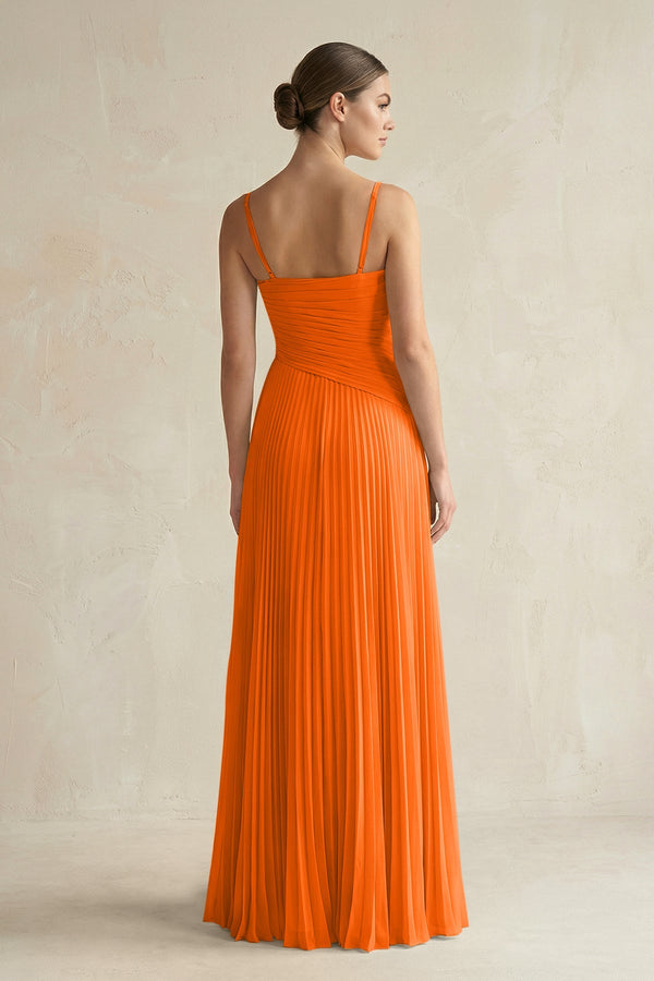 Pleated A - Line Long Chiffon Bridesmaid Dress in Cinnamon - KISS BRIDAL Bridesmaid Dresses