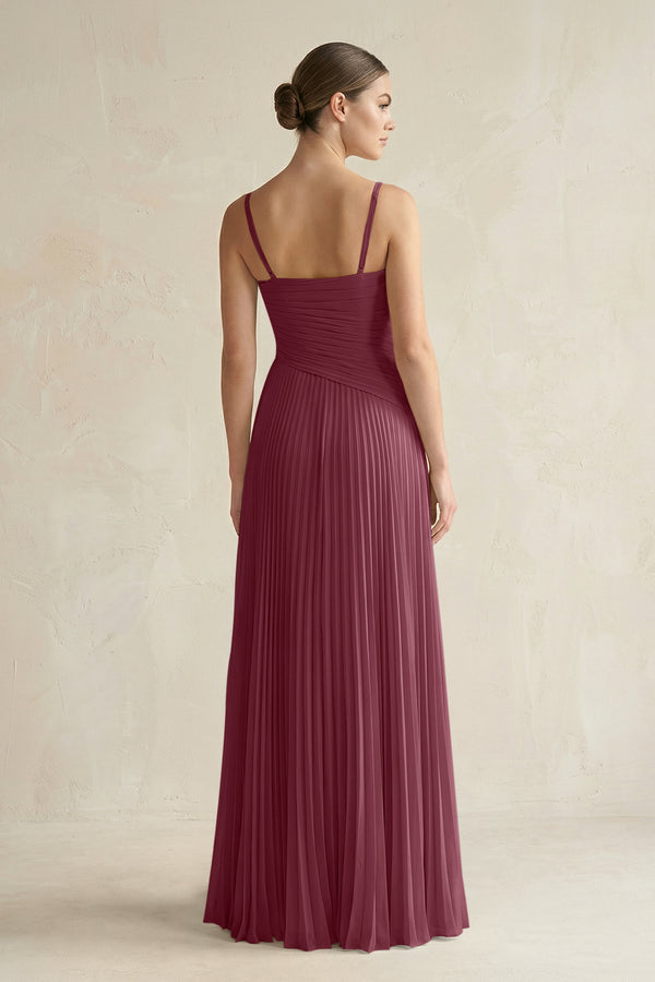Pleated A-Line Long Chiffon Bridesmaid Dress in Desert Rose (2) | KISSBRIDAL