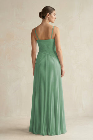 Pleated A - Line Long Chiffon Bridesmaid Dress in Sea Glass - SHE IS ME Bridesmaid Dresses