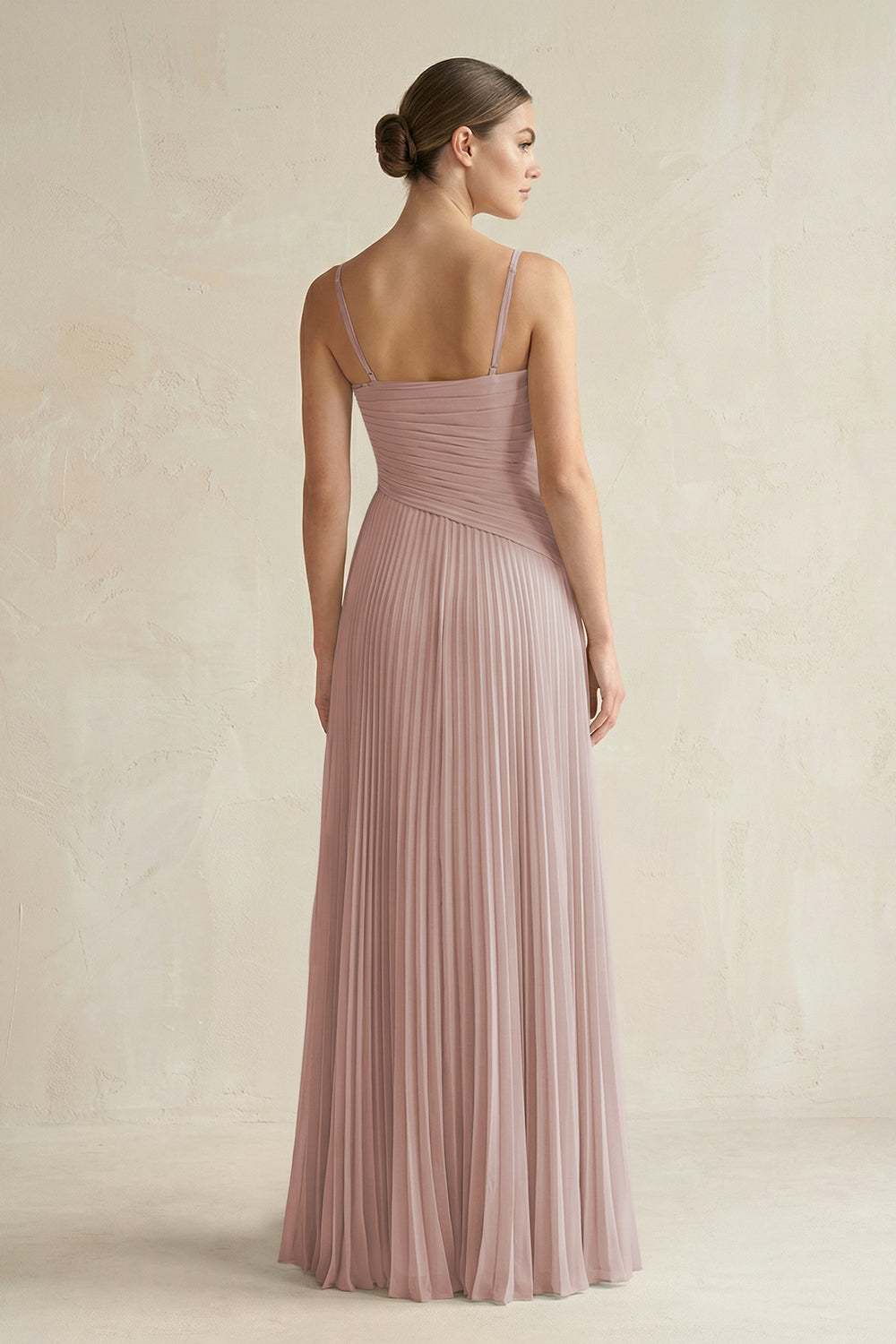 Pleated A-Line Long Chiffon Bridesmaid Dress in Toffee