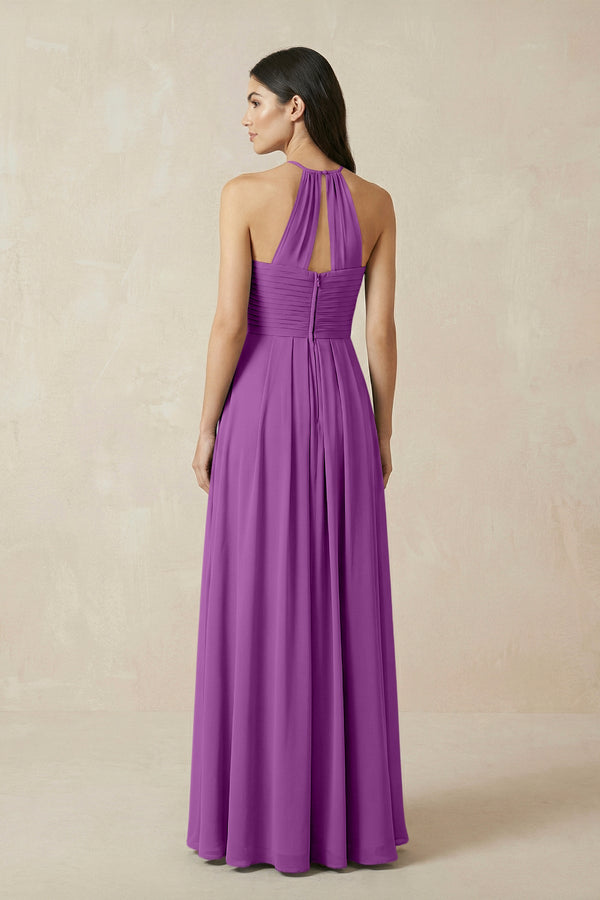 A-Line Halter Neck Pleated Chiffon Bridesmaid Dress in Amethyst - KISS BRIDAL BRIDESMAID DRESSES