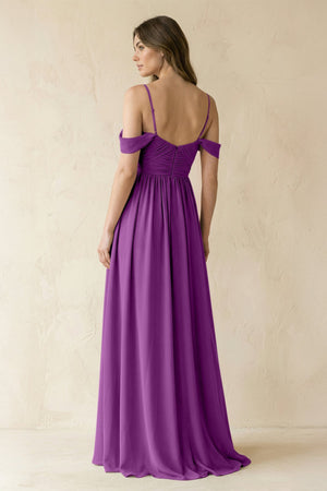 A-Line Off-the-Shoulder Pleated Chiffon Bridesmaid Dress in Amethyst - SHE IS ME BRIDESMAID DRESSES