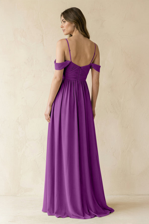 A-Line Off-the-Shoulder Pleated Chiffon Bridesmaid Dress in Amethyst - SHE IS ME BRIDESMAID DRESSES