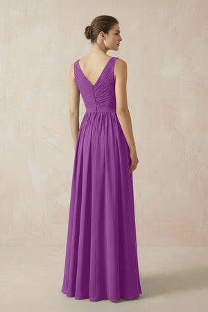 A-Line V-Neck Pleated Chiffon Bridesmaid Dress in Amethyst - SHE IS ME BRIDESMAID DRESSES