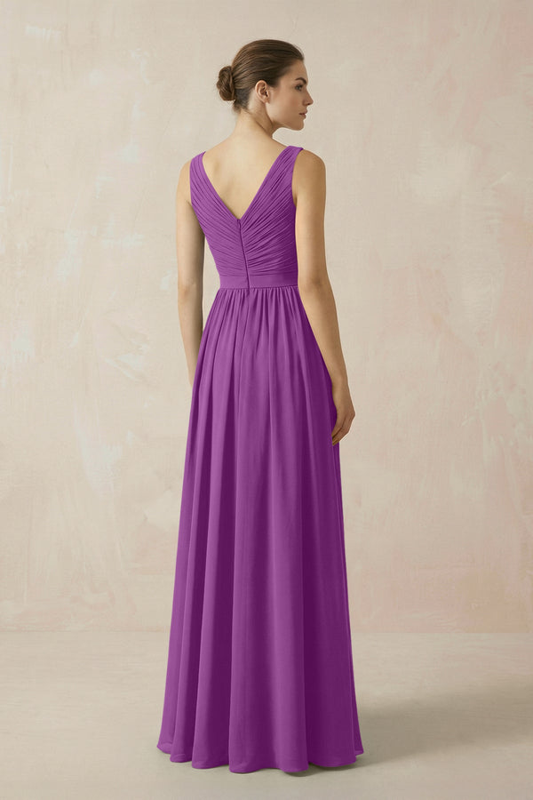 A-Line V-Neck Pleated Chiffon Bridesmaid Dress in Amethyst - SHE IS ME BRIDESMAID DRESSES