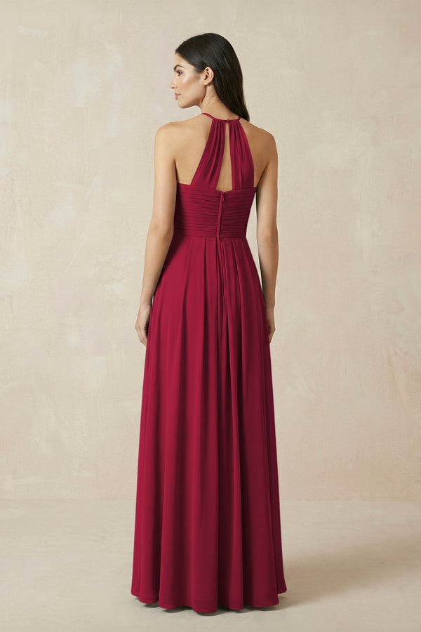 A-Line Halter Neck Pleated Chiffon Bridesmaid Dress in Berry - KISS BRIDAL BRIDESMAID DRESSES