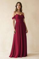 A-Line Off-the-Shoulder Pleated Chiffon Bridesmaid Dress in Berry - SHE IS ME BRIDESMAID DRESSES