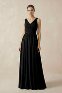 A-Line V-Neck Pleated Chiffon Bridesmaid Dress in Black - SHE IS ME BRIDESMAID DRESSES