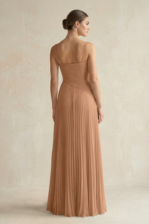 Pleated A-Line Long Chiffon Bridesmaid Dress in Bronzer