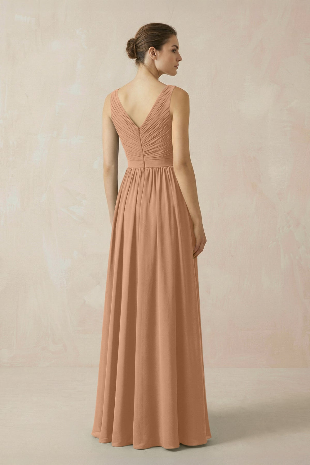 A-Line V-Neck Pleated Chiffon Bridesmaid Dress in Bronzer - KISS BRIDAL BRIDESMAID DRESSES