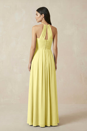 A-Line Halter Neck Pleated Chiffon Bridesmaid Dress in Buttercup - KISS BRIDAL BRIDESMAID DRESSES