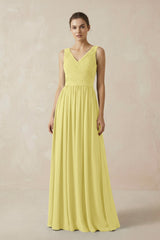 A-Line V-Neck Pleated Chiffon Bridesmaid Dress in Buttercup - KISS BRIDAL BRIDESMAID DRESSES