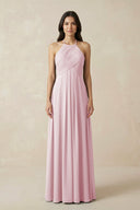 A-Line Halter Neck Pleated Chiffon Bridesmaid Dress in Candy Pink - KISS BRIDAL BRIDESMAID DRESSES