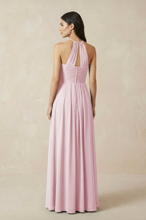 A-Line Halter Neck Pleated Chiffon Bridesmaid Dress in Candy Pink - KISS BRIDAL BRIDESMAID DRESSES