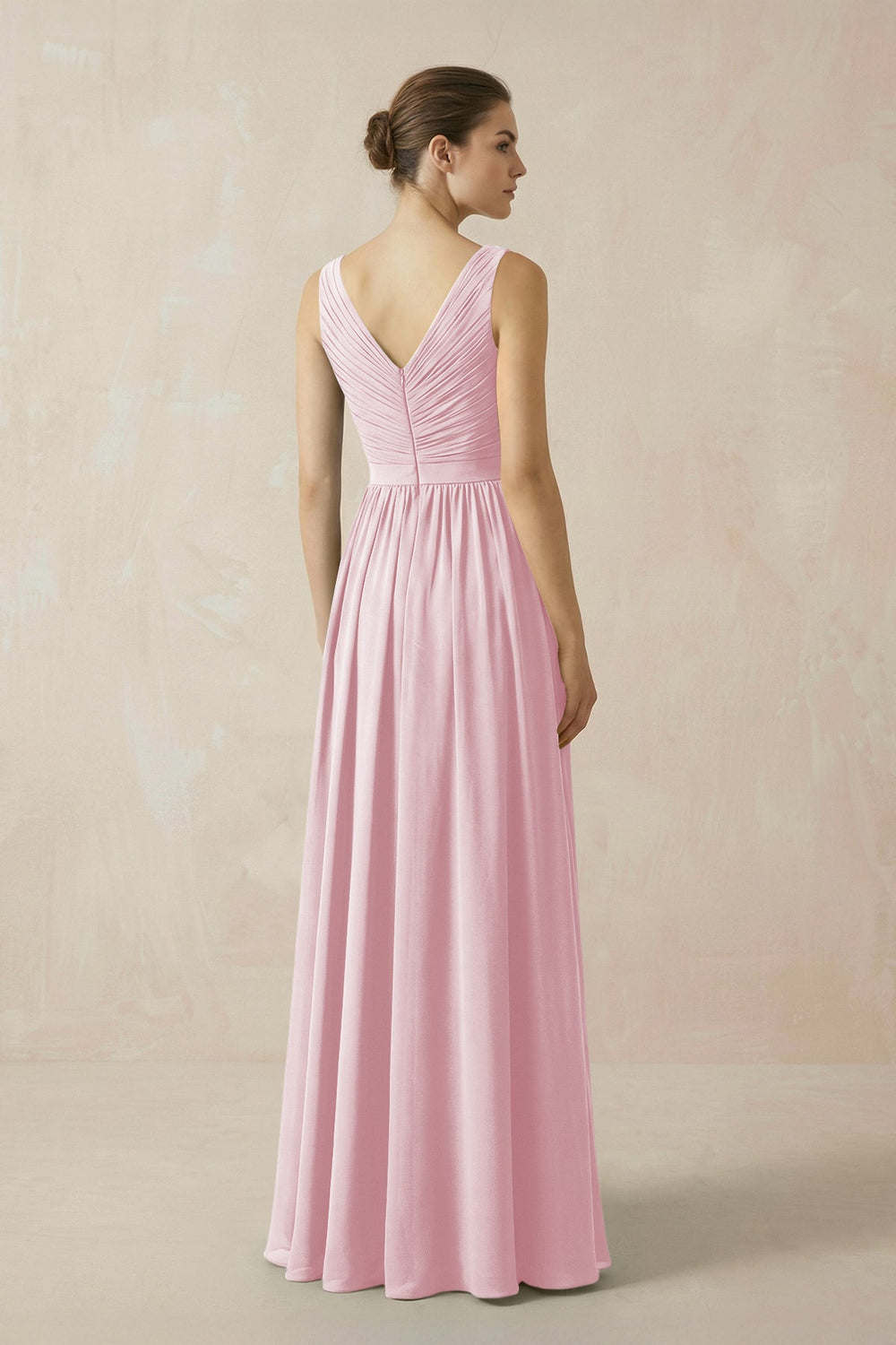 A-Line V-Neck Pleated Chiffon Bridesmaid Dress in Candy Pink - KISS BRIDAL BRIDESMAID DRESSES