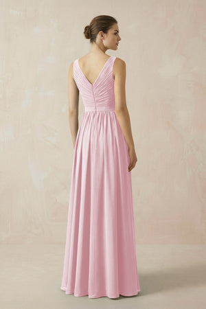 A-Line V-Neck Pleated Chiffon Bridesmaid Dress in Candy Pink - SHE IS ME BRIDESMAID DRESSES