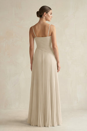 Pleated A-Line Long Chiffon Bridesmaid Dress in Champagne