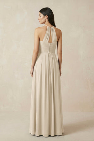 A-Line Halter Neck Pleated Chiffon Bridesmaid Dress in Champagne - KISS BRIDAL BRIDESMAID DRESSES