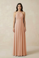 A-Line Halter Neck Pleated Chiffon Bridesmaid Dress in Champagne Rose - SHE IS ME BRIDESMAID DRESSES