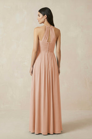 A-Line Halter Neck Pleated Chiffon Bridesmaid Dress in Champagne Rose - SHE IS ME BRIDESMAID DRESSES