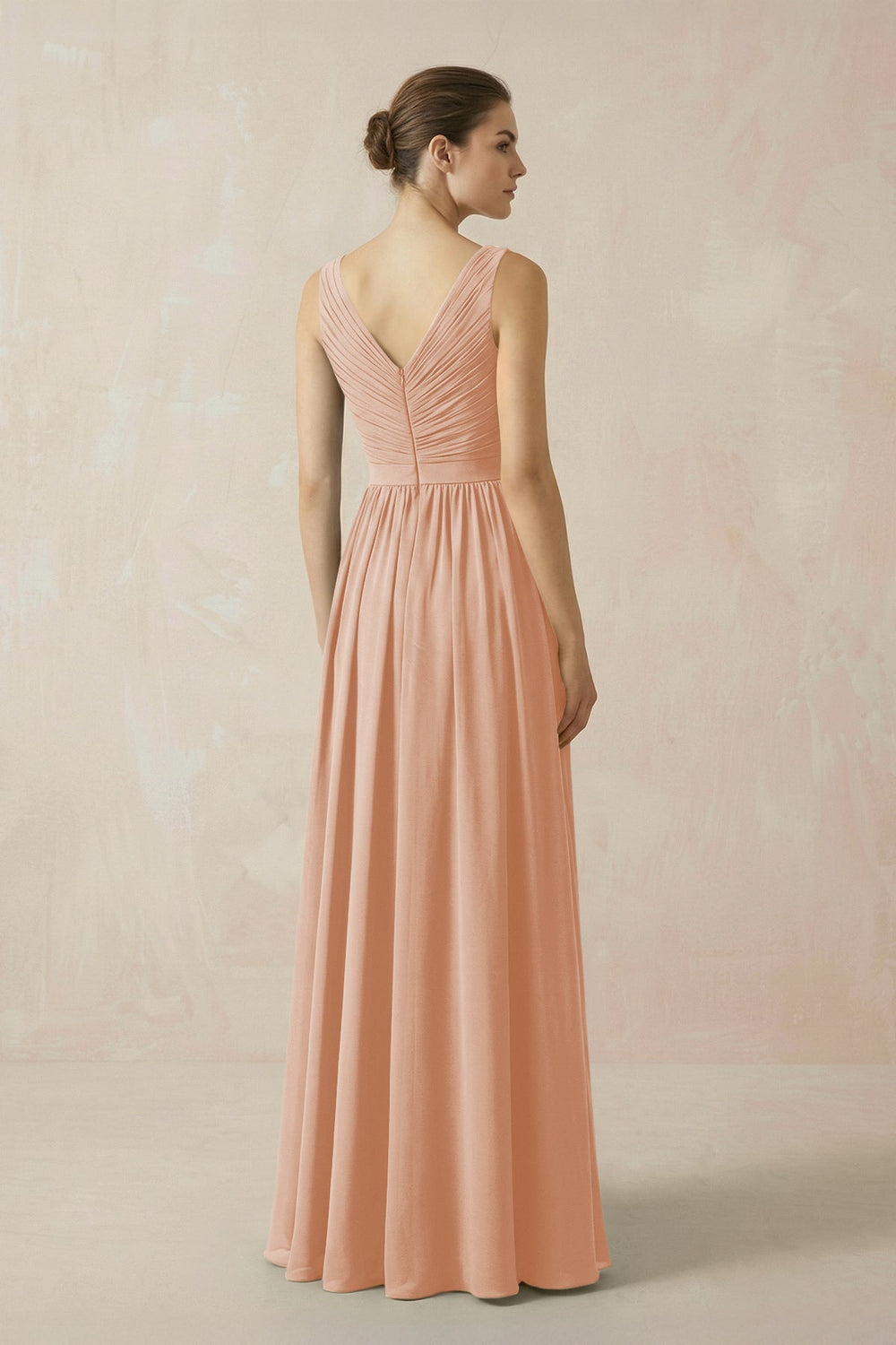 A-Line V-Neck Pleated Chiffon Bridesmaid Dress in Champagne Rose - KISS BRIDAL BRIDESMAID DRESSES