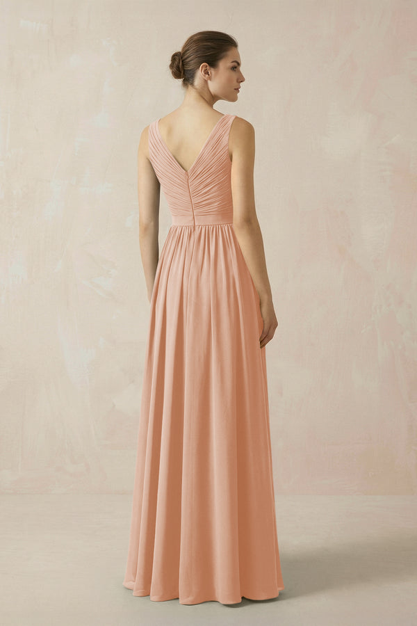 A-Line V-Neck Pleated Chiffon Bridesmaid Dress in Champagne Rose - SHE IS ME BRIDESMAID DRESSES