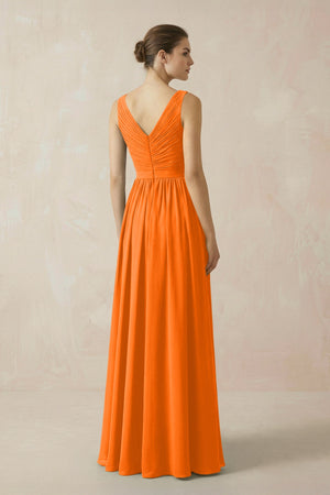 A-Line V-Neck Pleated Chiffon Bridesmaid Dress in Cinnamon - SHE IS ME BRIDESMAID DRESSES