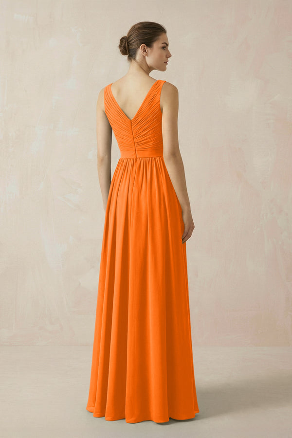A-Line V-Neck Pleated Chiffon Bridesmaid Dress in Cinnamon - SHE IS ME BRIDESMAID DRESSES