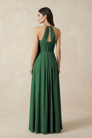 A-Line Halter Neck Pleated Chiffon Bridesmaid Dress in Dark Green - KISS BRIDAL BRIDESMAID DRESSES
