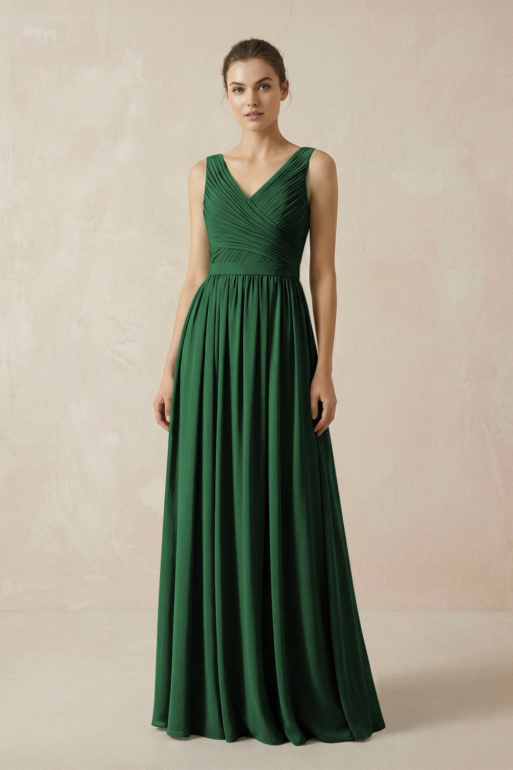 A-Line V-Neck Pleated Chiffon Bridesmaid Dress in Dark Green - KISS BRIDAL BRIDESMAID DRESSES