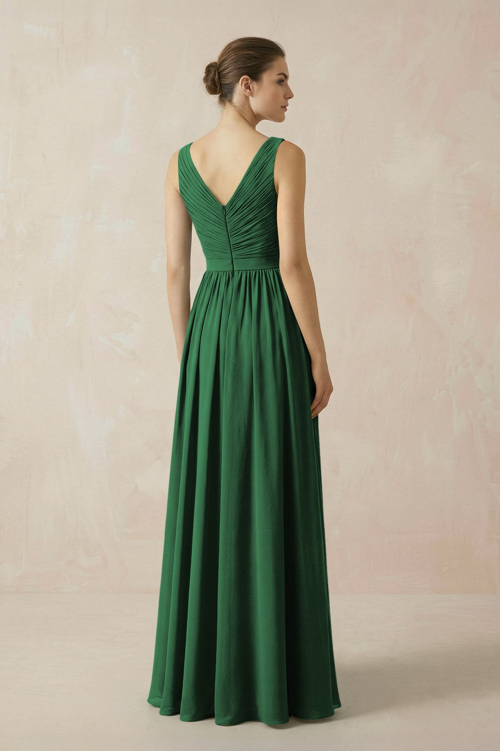 A-Line V-Neck Pleated Chiffon Bridesmaid Dress in Dark Green - KISS BRIDAL BRIDESMAID DRESSES