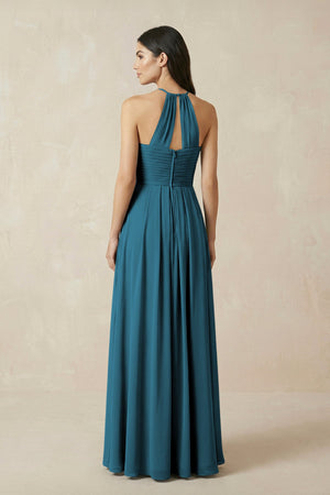 A-Line Halter Neck Pleated Chiffon Bridesmaid Dress in Dark Teal - KISS BRIDAL BRIDESMAID DRESSES