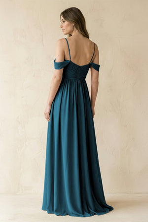 A-Line Off-the-Shoulder Pleated Chiffon Bridesmaid Dress in Dark Teal - SHE IS ME BRIDESMAID DRESSES