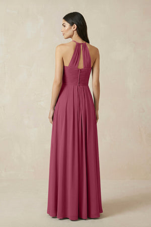 A-Line Halter Neck Pleated Chiffon Bridesmaid Dress in Desert Rose - KISS BRIDAL BRIDESMAID DRESSES