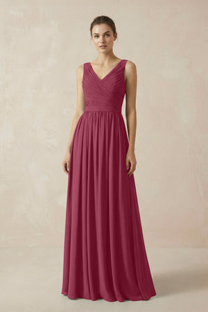 A-Line V-Neck Pleated Chiffon Bridesmaid Dress in Desert Rose - SHE IS ME BRIDESMAID DRESSES