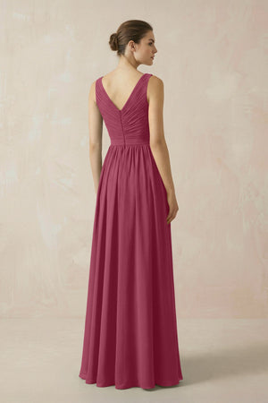 A-Line V-Neck Pleated Chiffon Bridesmaid Dress in Desert Rose - SHE IS ME BRIDESMAID DRESSES