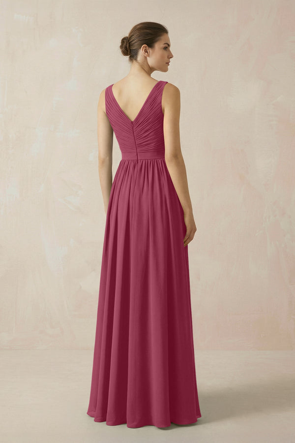 A-Line V-Neck Pleated Chiffon Bridesmaid Dress in Desert Rose - SHE IS ME BRIDESMAID DRESSES