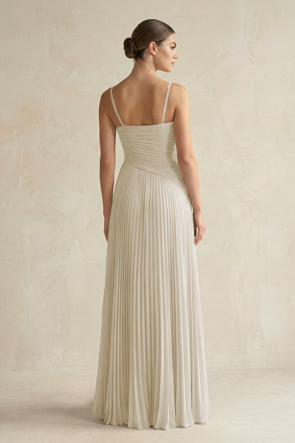 Pleated A-Line Long Chiffon Bridesmaid Dress in Dove Gray