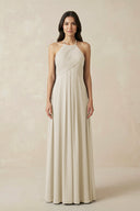 A-Line Halter Neck Pleated Chiffon Bridesmaid Dress in Dove Gray - KISS BRIDAL BRIDESMAID DRESSES