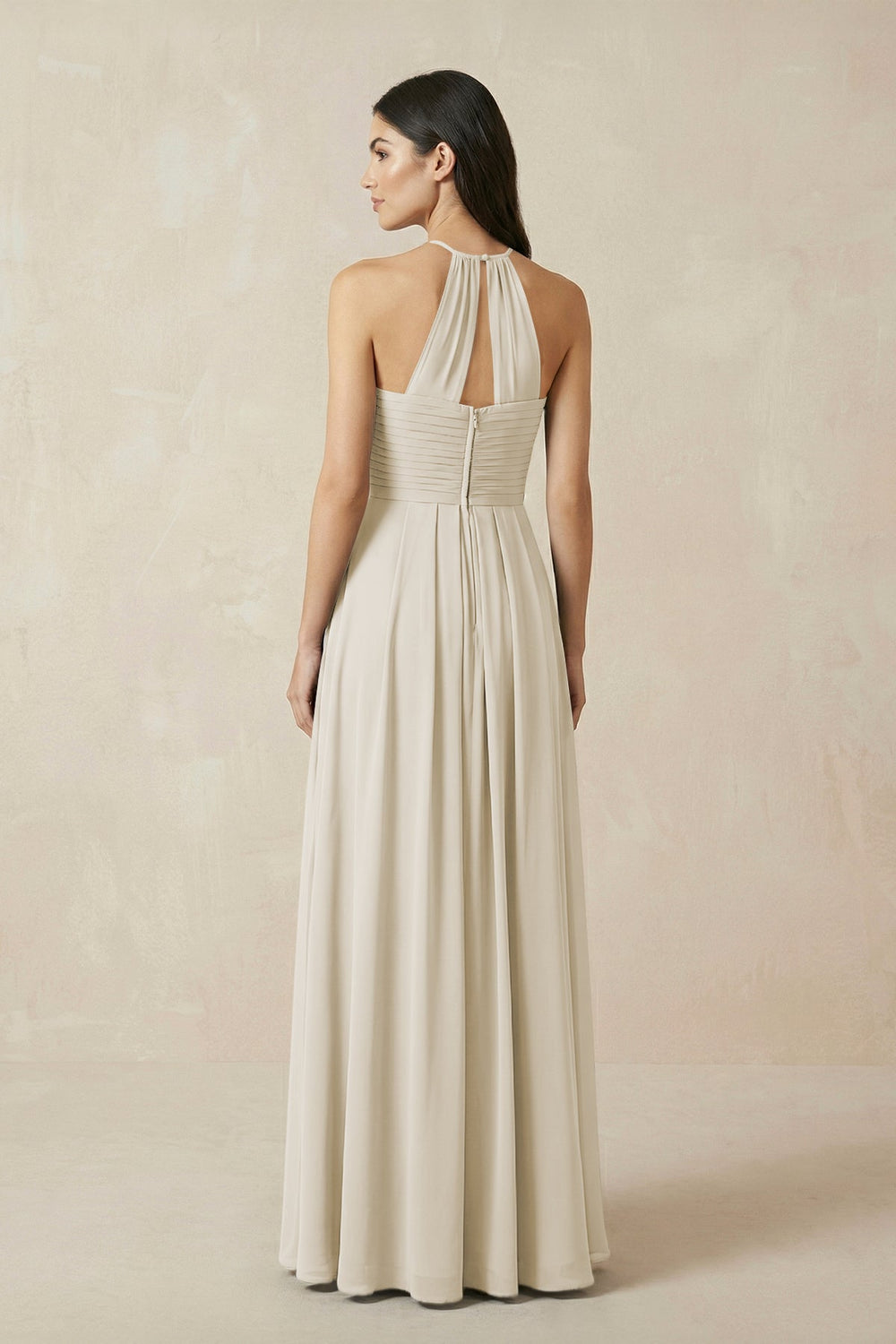 A-Line Halter Neck Pleated Chiffon Bridesmaid Dress in Dove Gray - KISS BRIDAL BRIDESMAID DRESSES