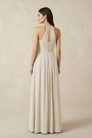A-Line Halter Neck Pleated Chiffon Bridesmaid Dress in Dove Gray - KISS BRIDAL BRIDESMAID DRESSES