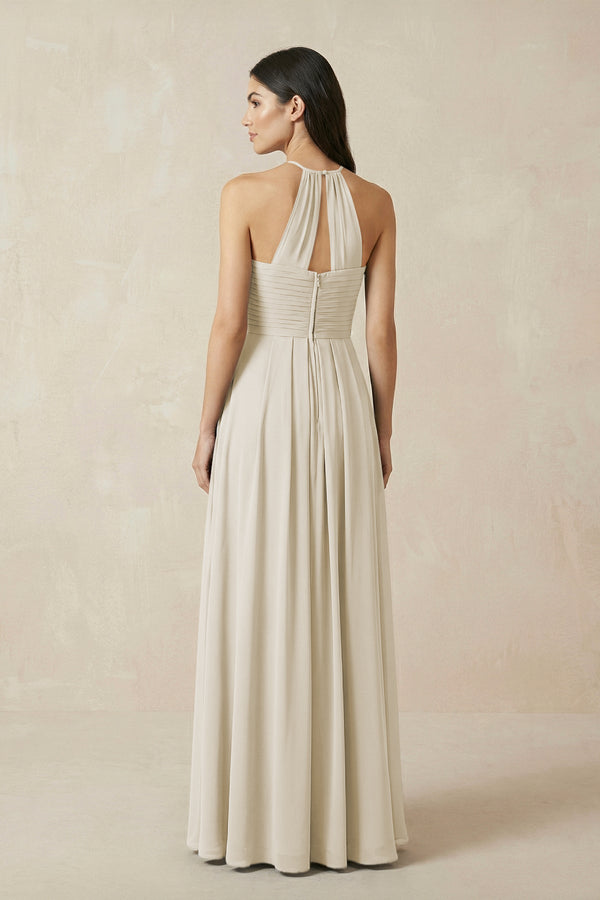 A-Line Halter Neck Pleated Chiffon Bridesmaid Dress in Dove Gray - KISS BRIDAL BRIDESMAID DRESSES