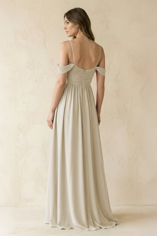 A-Line Off-the-Shoulder Pleated Chiffon Bridesmaid Dress in Dove Gray - SHE IS ME BRIDESMAID DRESSES