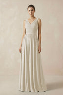 A-Line V-Neck Pleated Chiffon Bridesmaid Dress in Dove Gray - SHE IS ME BRIDESMAID DRESSES